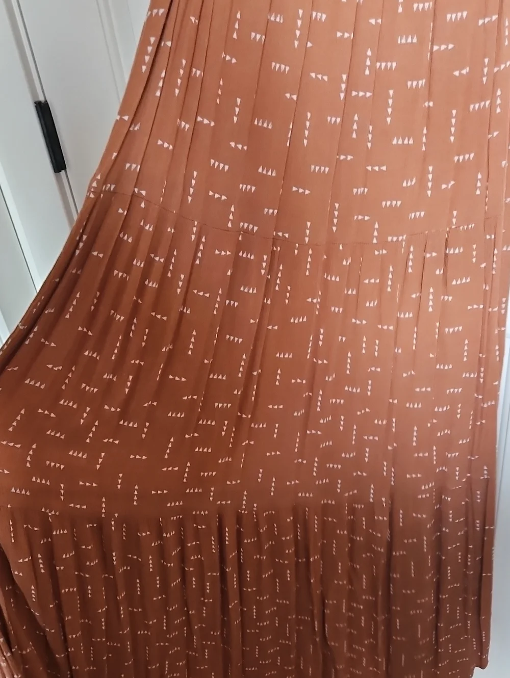 Cathy Jean Rust Maxi Dress with White Print